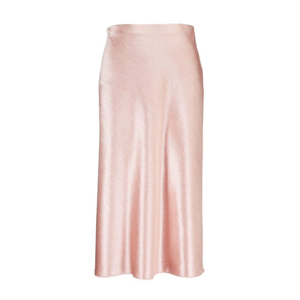 NWT Vince Metallic Satin Slip Midi Skirt in Blush Pink XL $265